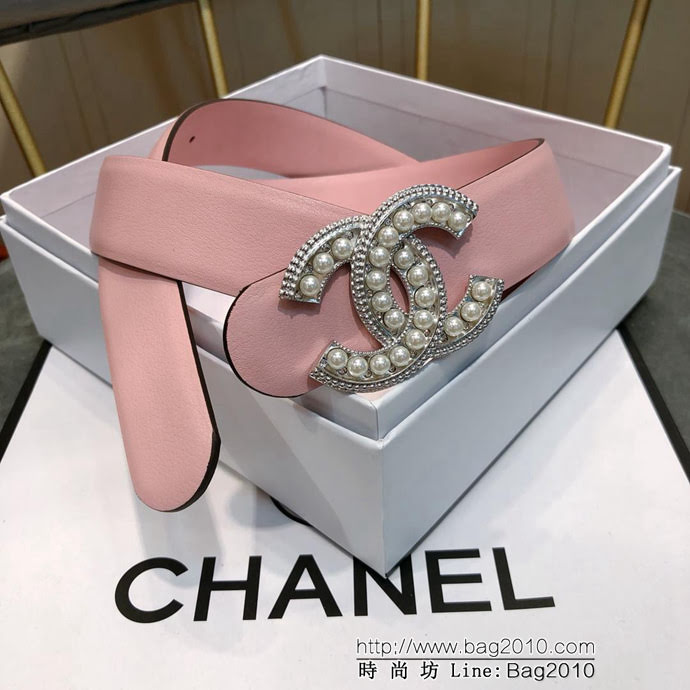 CHANEL香奈兒 18新款 CC珍珠水鑽扣 30MM精品光滑優雅皮帶 小紅書火爆款  xfp1007
